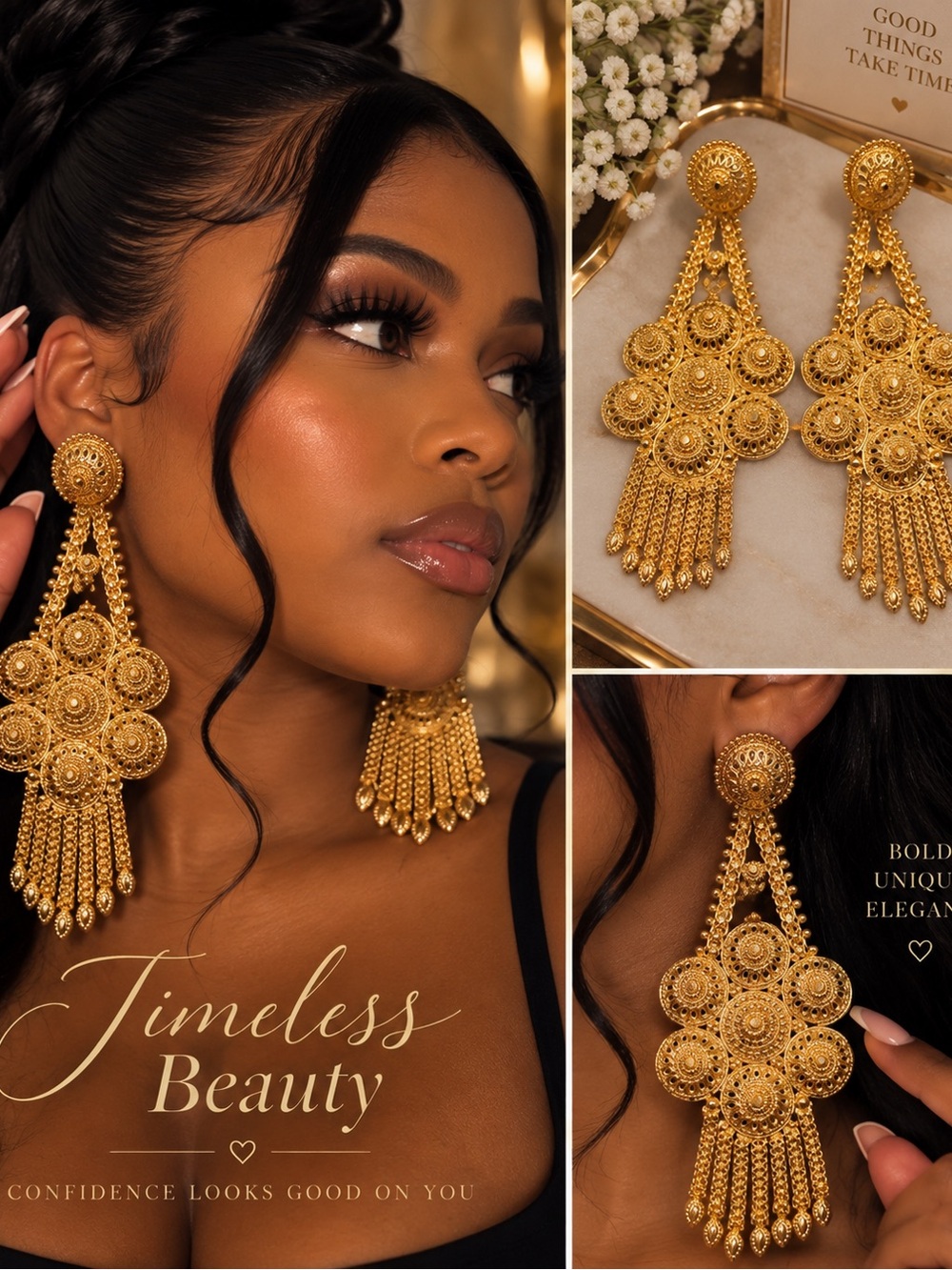Fashion Jewelry Gold Filigree Tassel Statement Earrings